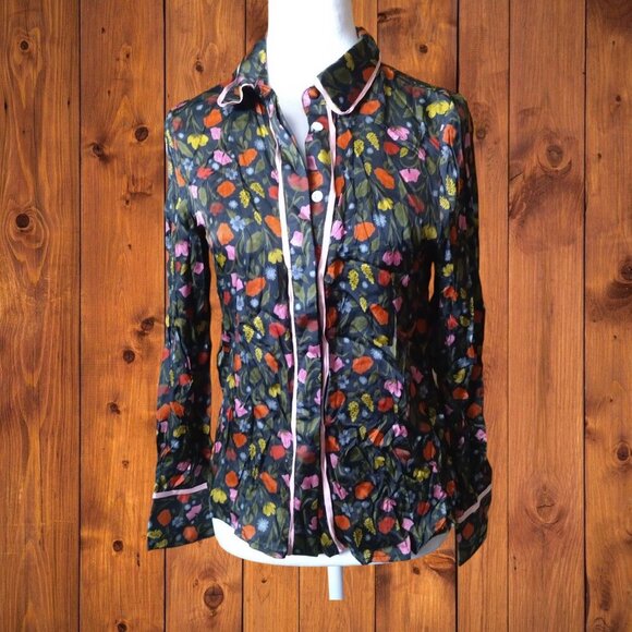 Taylor Tillman Women's Small Floral Button Front Blouse Collared Colorful - Picture 1 of 5